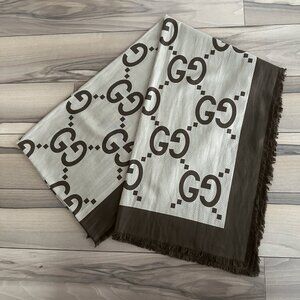 Gucci GG Jacquard Silk Scarf Authentic